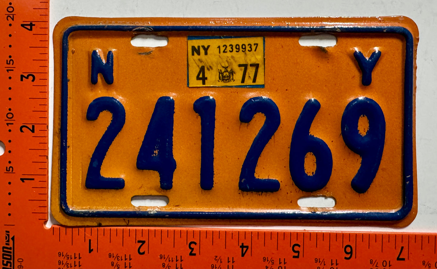 1977 New York #241269 Motorcycle License Plate