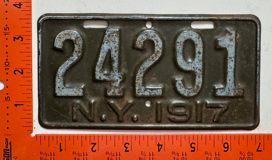 1917 New York #24291 Motorcycle License Plate