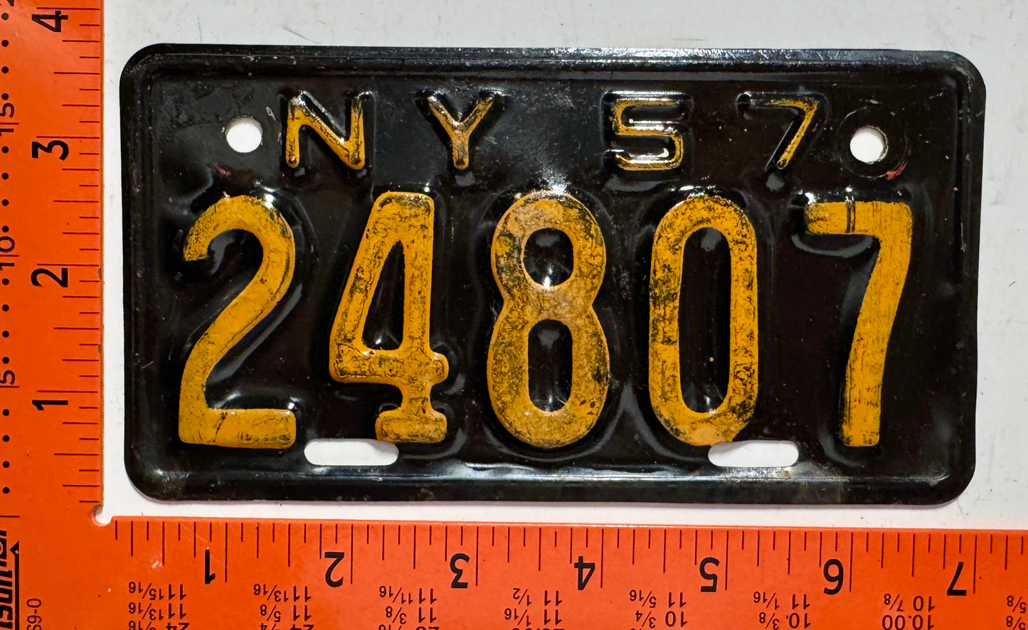 1957 New York #24807 Motorcycle License Plate