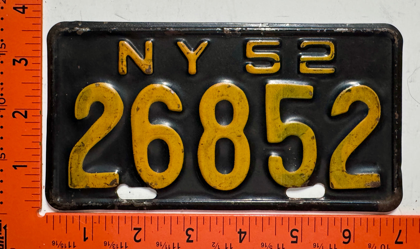 1952 New York #26852 Motorcycle License Plate