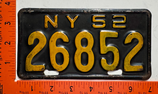 1952 New York #26852 Motorcycle License Plate