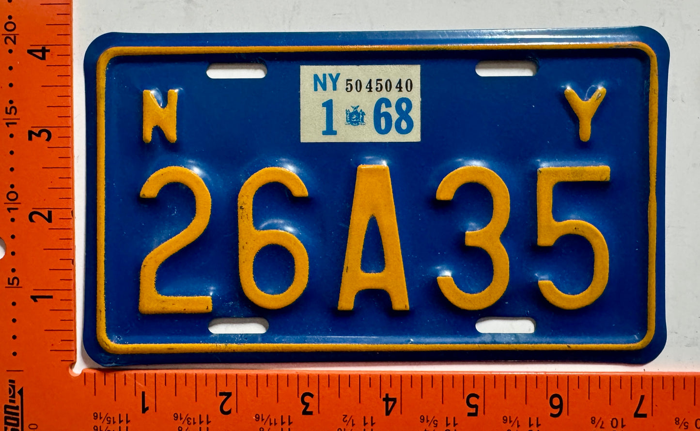 1968 New York #26A35 Motorcycle License Plate