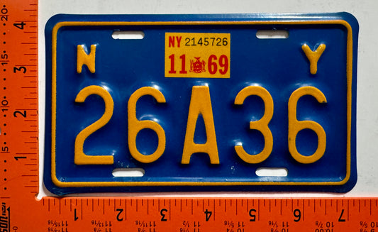1969 New York #26A36 Motorcycle License Plate