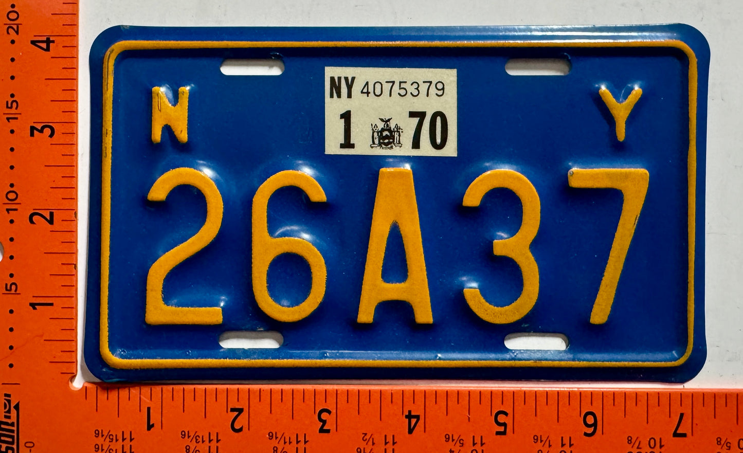 1970 New York #26A37 Motorcycle License Plate