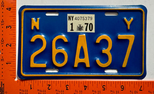 1970 New York #26A37 Motorcycle License Plate