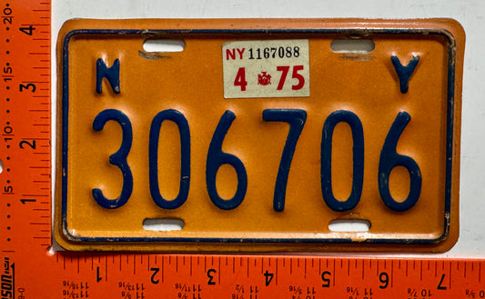 1975 New York #306706 Motorcycle License Plate