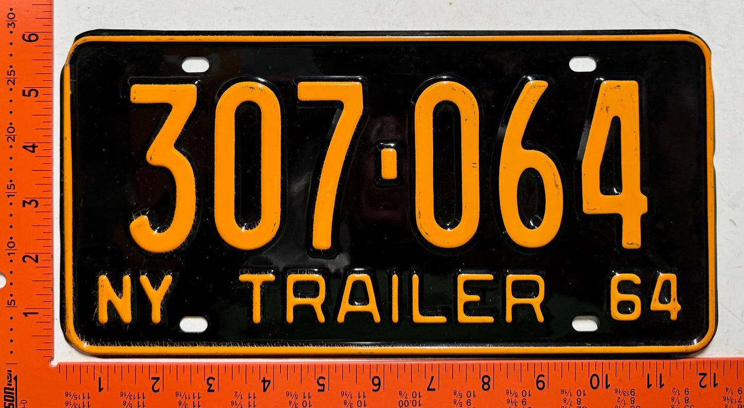 1964 New York #307-064 Trailer License Plate