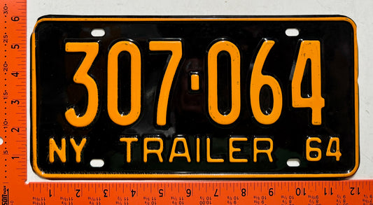 1964 New York #307-064 Trailer License Plate