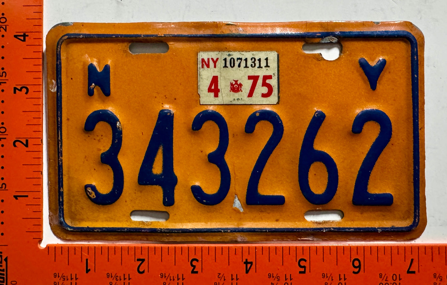 1975 New York #343262 Motorcycle License Plate