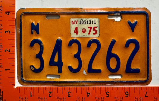 1975 New York #343262 Motorcycle License Plate