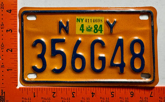 1984 New York #356G48 Motorcycle License Plate
