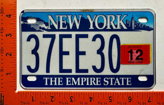 2012 New York #37EE30 Motorcycle License Plate