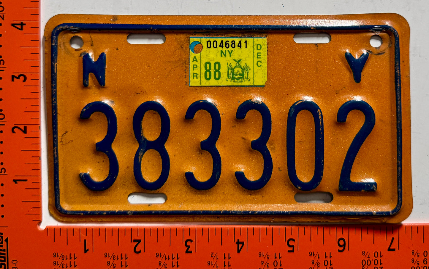 1988 New York #383302 Motorcycle License Plate
