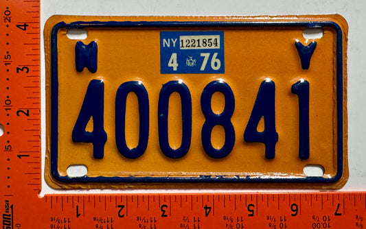 1976 New York #400841 Motorcycle License Plate