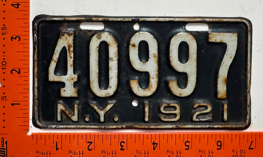 1921 New York #40997 Motorcycle License Plate