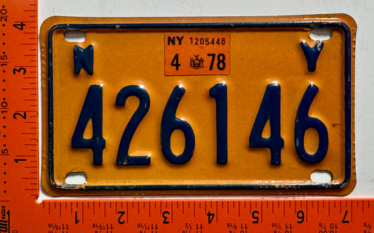 1978 New York #426146 Motorcycle License Plate