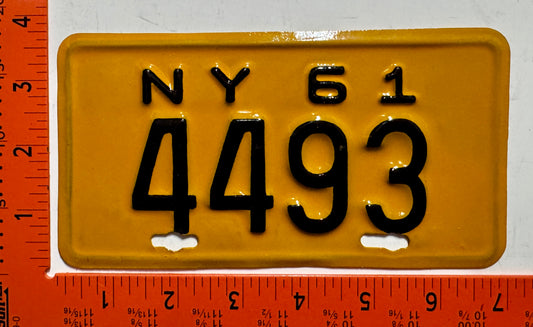 1961 New York #4493 Motorcycle License Plate (Repaint)