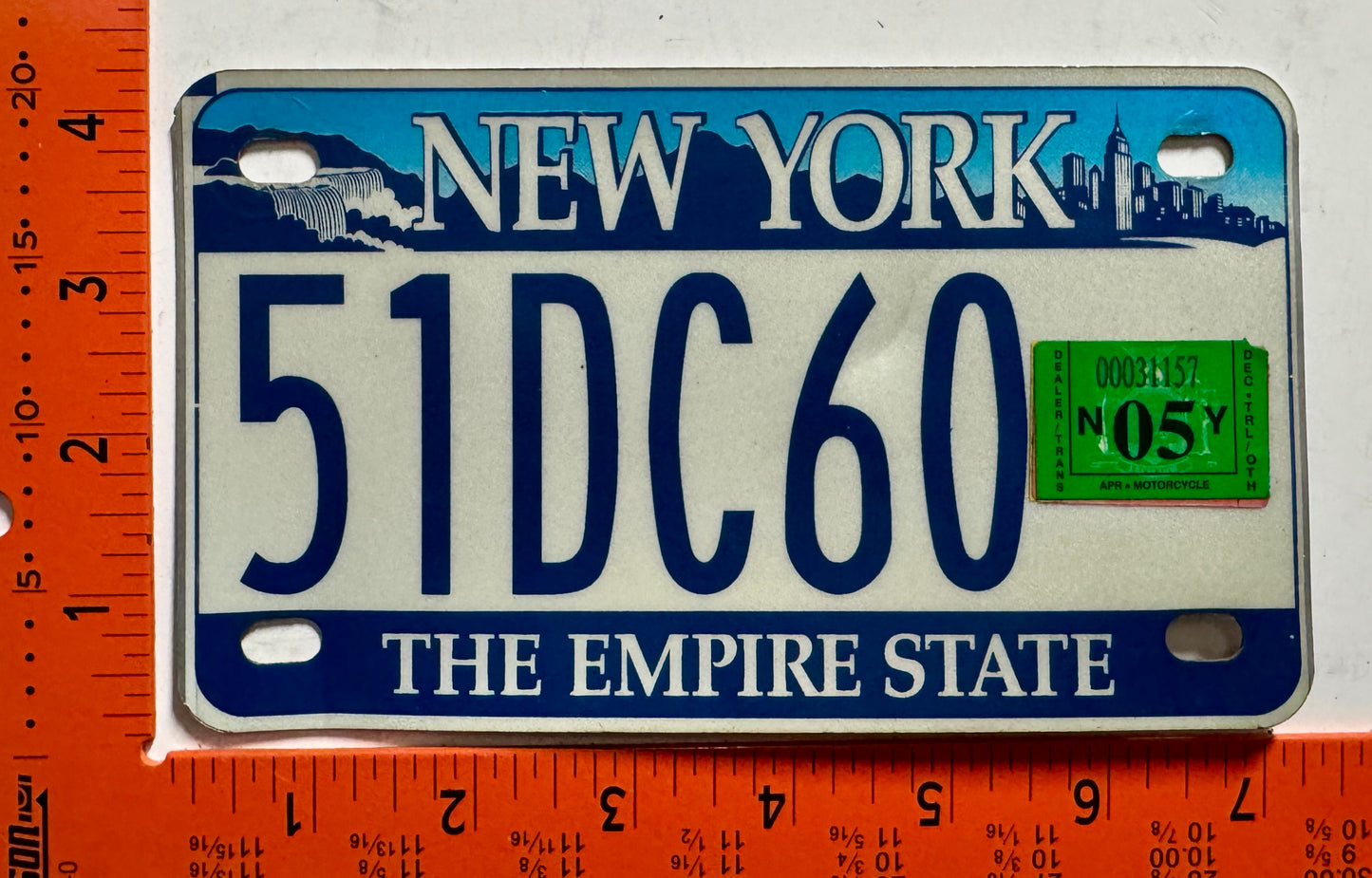 2005 New York #51DC60 Motorcycle License Plate