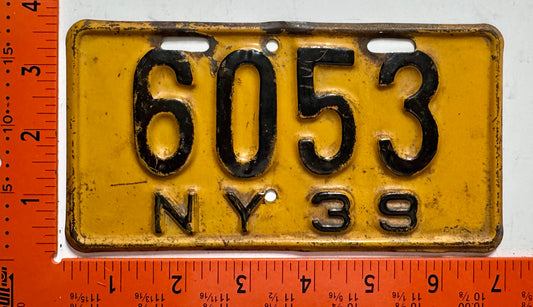 1939 New York #6053 Motorcycle License Plate
