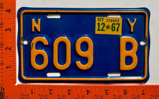1967 New York #609 B Motorcycle License Plate