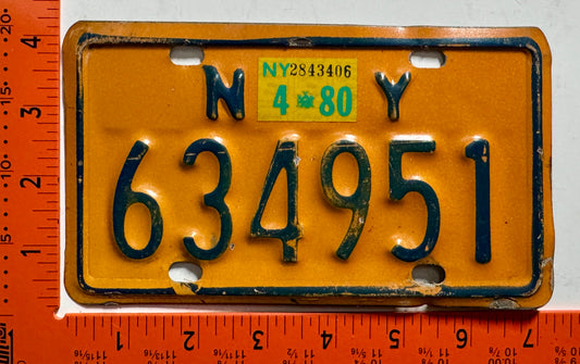 1980 New York #634951 Motorcycle License Plate