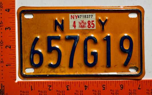 1985 New York #657G19 Motorcycle License Plate