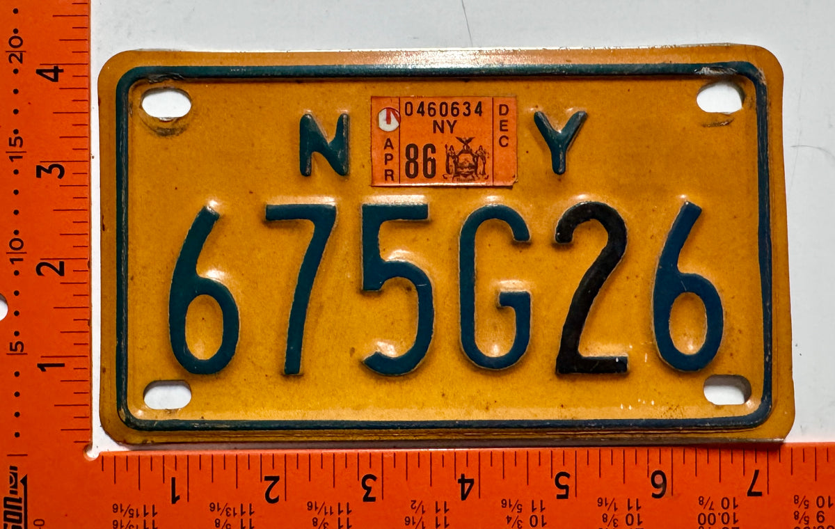 1986 New York #675G26 Motorcycle License Plate