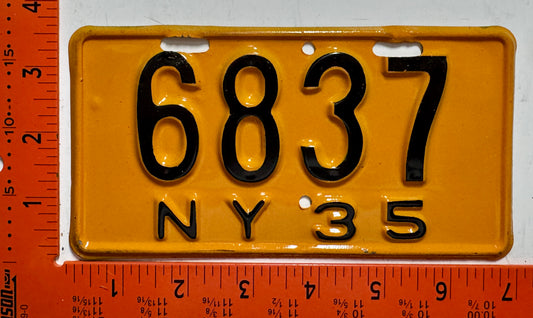 1935 New York #6837 Motorcycle License Plate (Repaint)