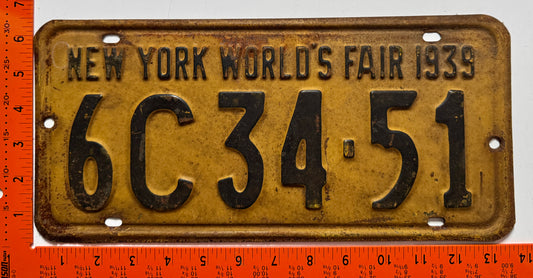 1939 New York #6C34-51 Passenger License Plate