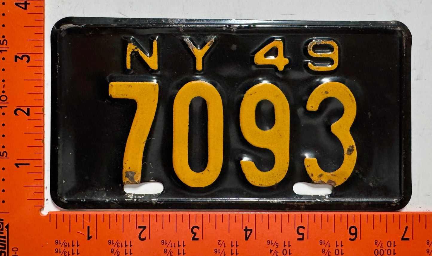 1949 New York #7093 Motorcycle License Plate