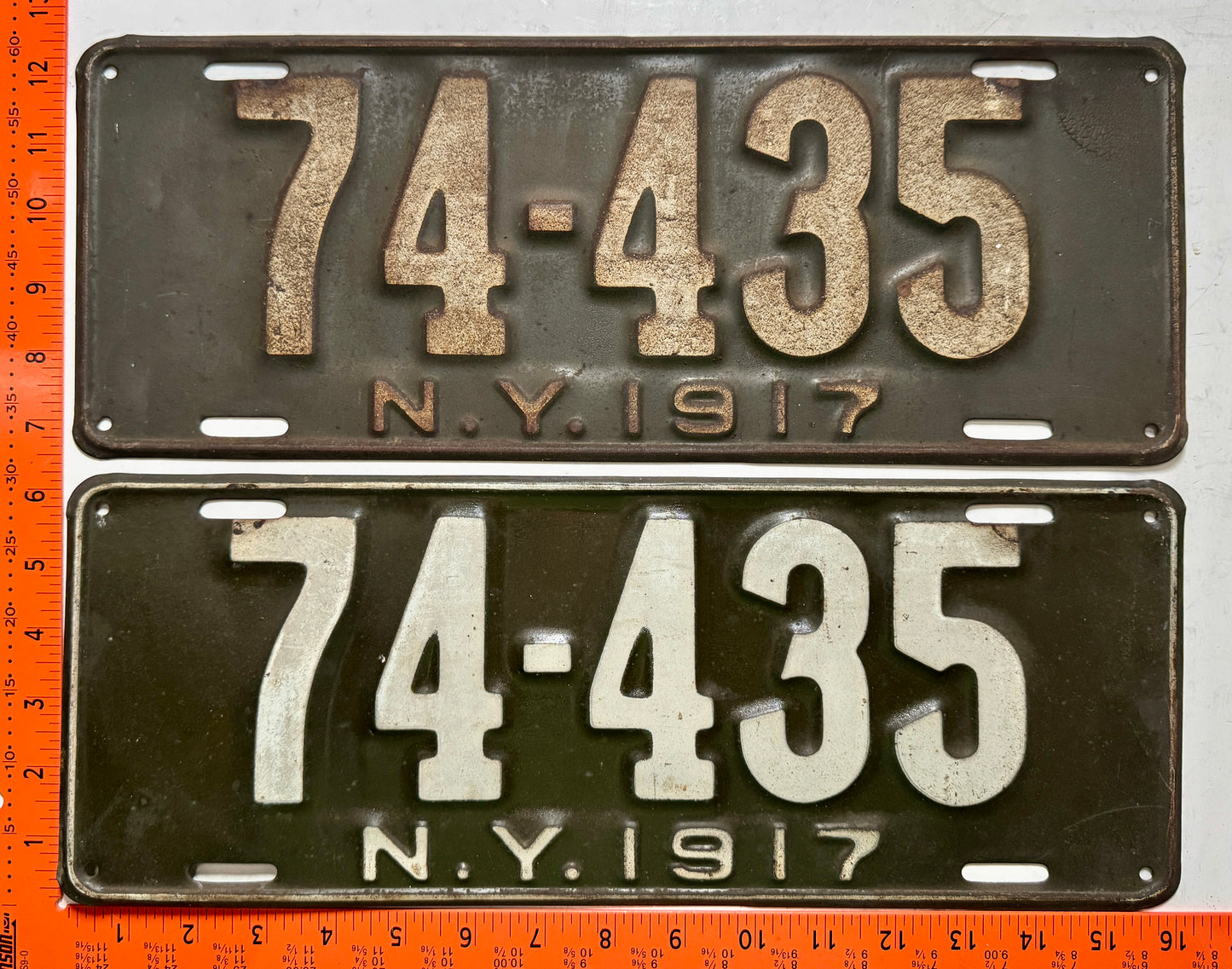 1917 New York #74-435 Passenger License Plate (Pair)