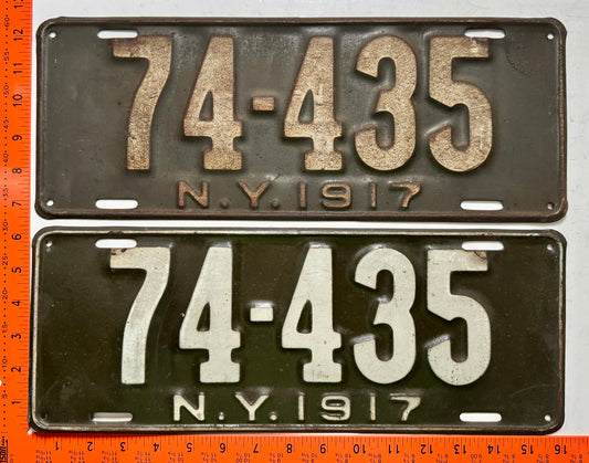 1917 New York #74-435 Passenger License Plate (Pair)