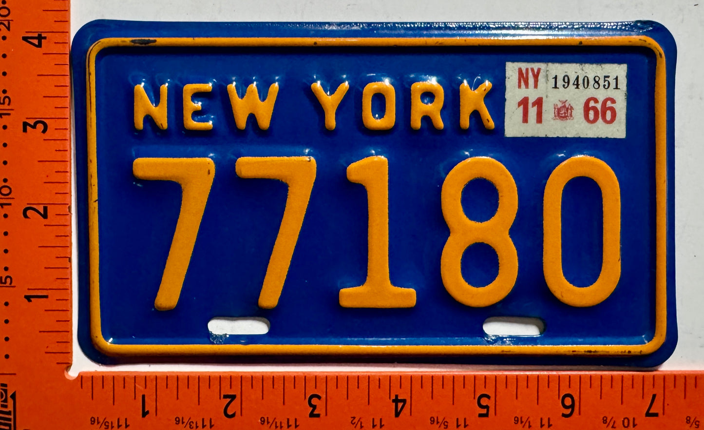 1966 New York #77180 Motorcycle License Plate