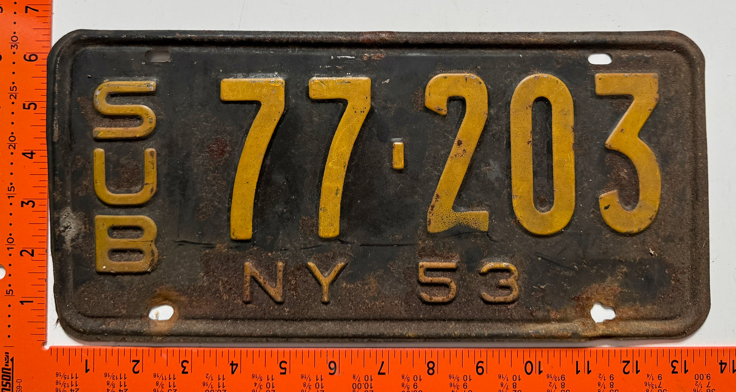 1953 New York #77-203 Suburban License Plate