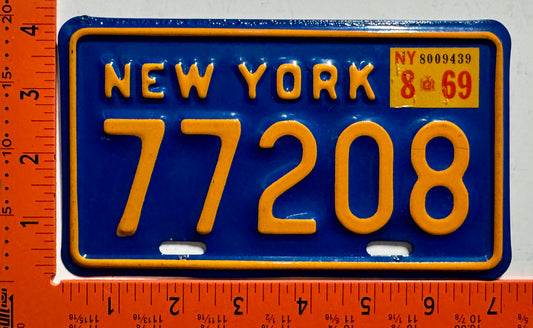 1969 New York #77208 Motorcycle License Plate