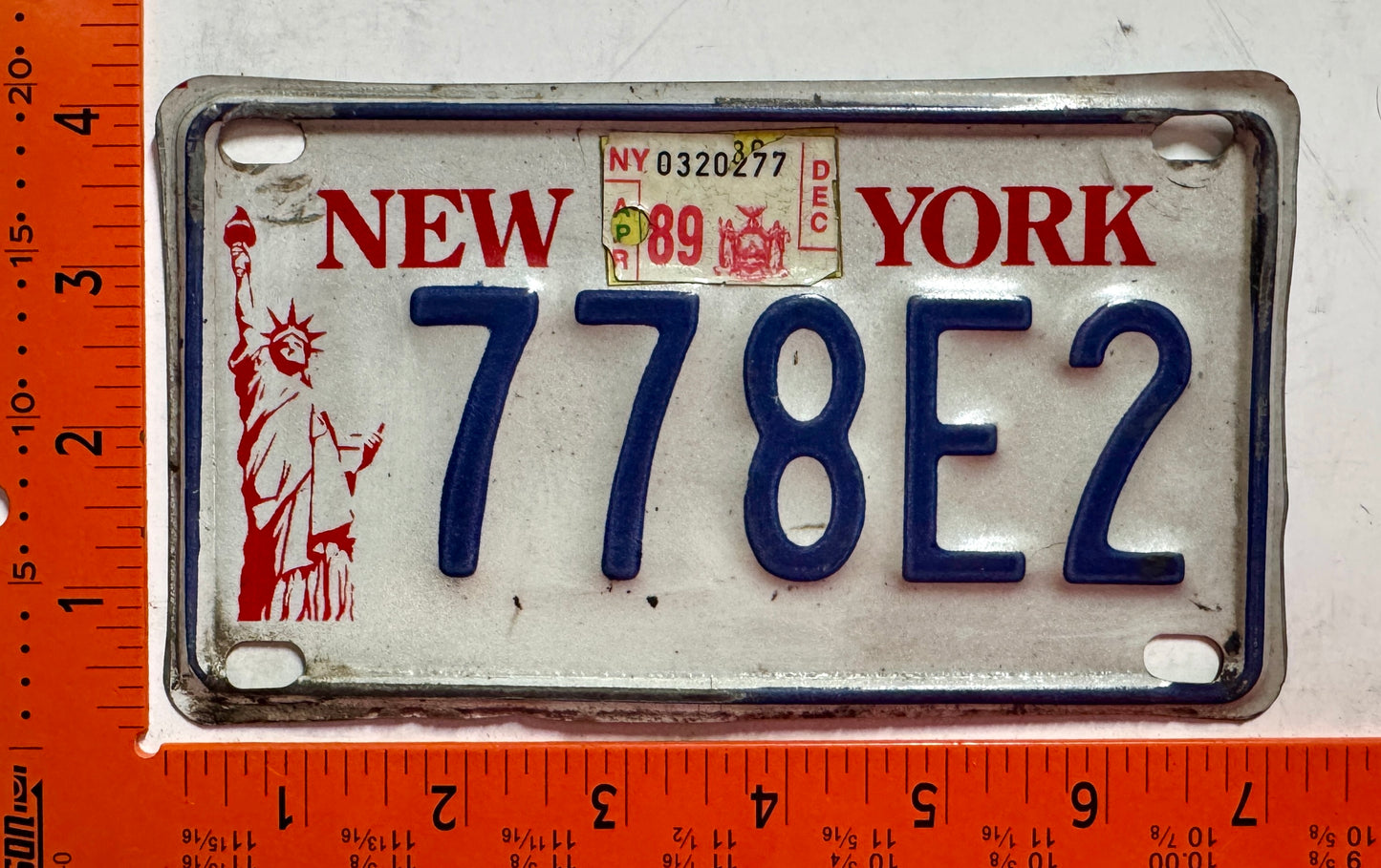 1989 New York #778E2 Motorcycle License Plate