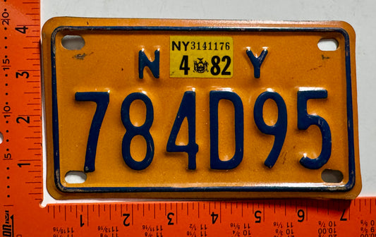 1982 New York #784D95 Motorcycle License Plate