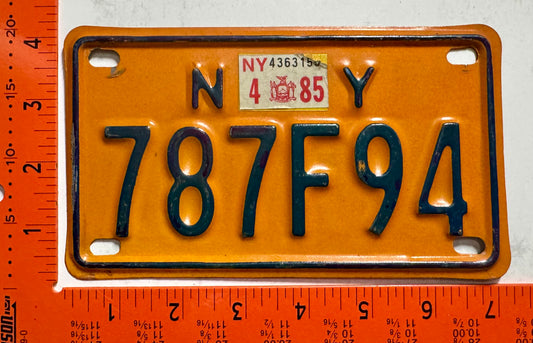 1985 New York #787F94 Motorcycle License Plate