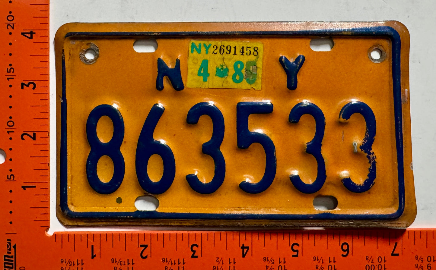 1980 New York #863533 Motorcycle License Plate