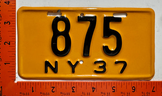 1937 New York #875 Motorcycle License Plate (Repaint)