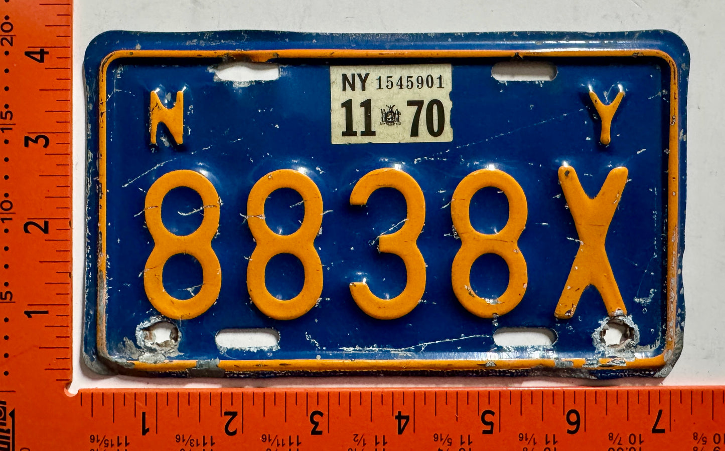 1970 New York #8838X Motorcycle License Plate