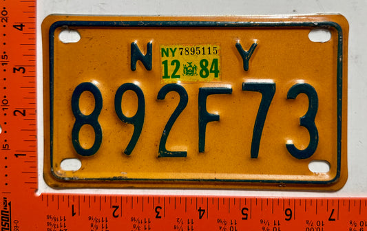 1984 New York #892F73 Motorcycle License Plate