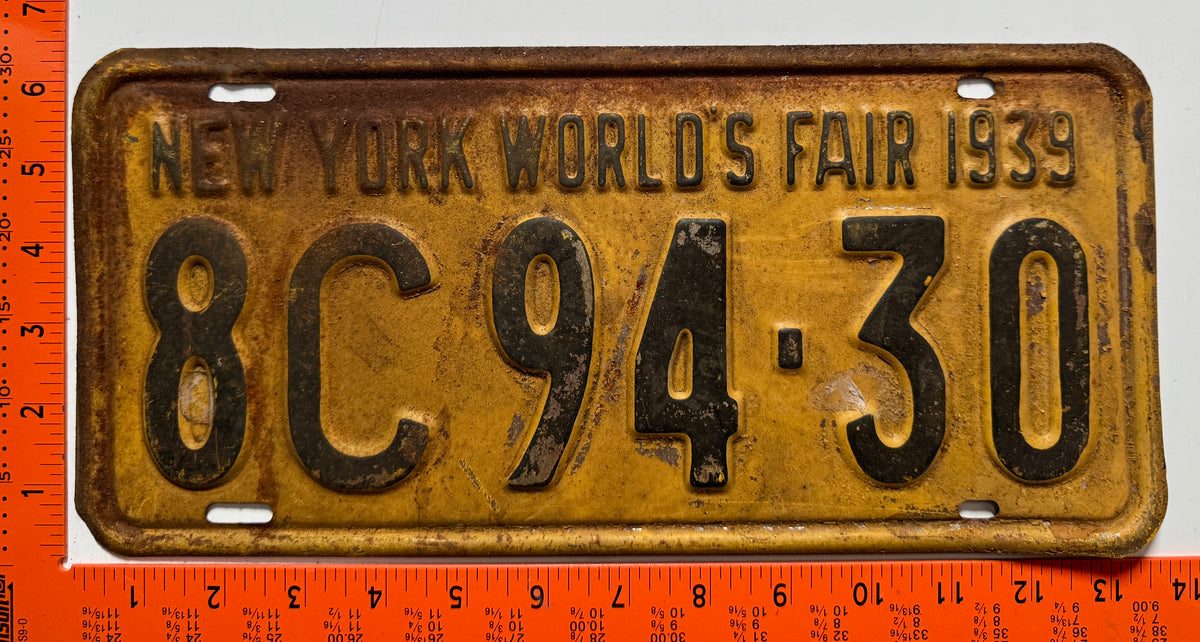 1939 New York #8C94-30 Passenger License Plate