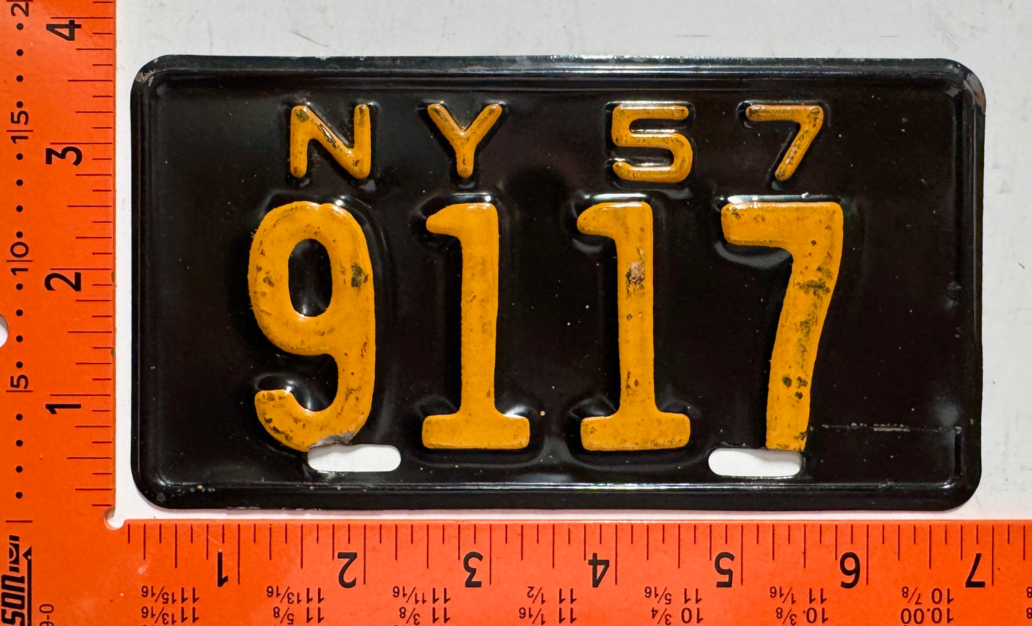 1957 New York #9117 Motorcycle License Plate
