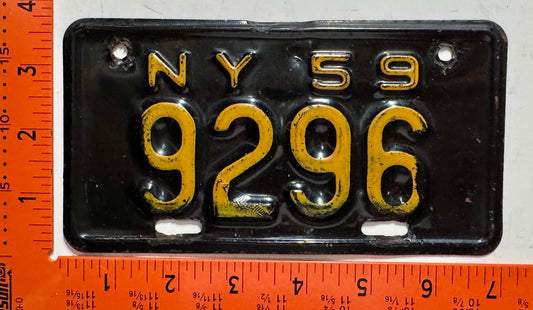 1959 New York #9296 Motorcycle License Plate