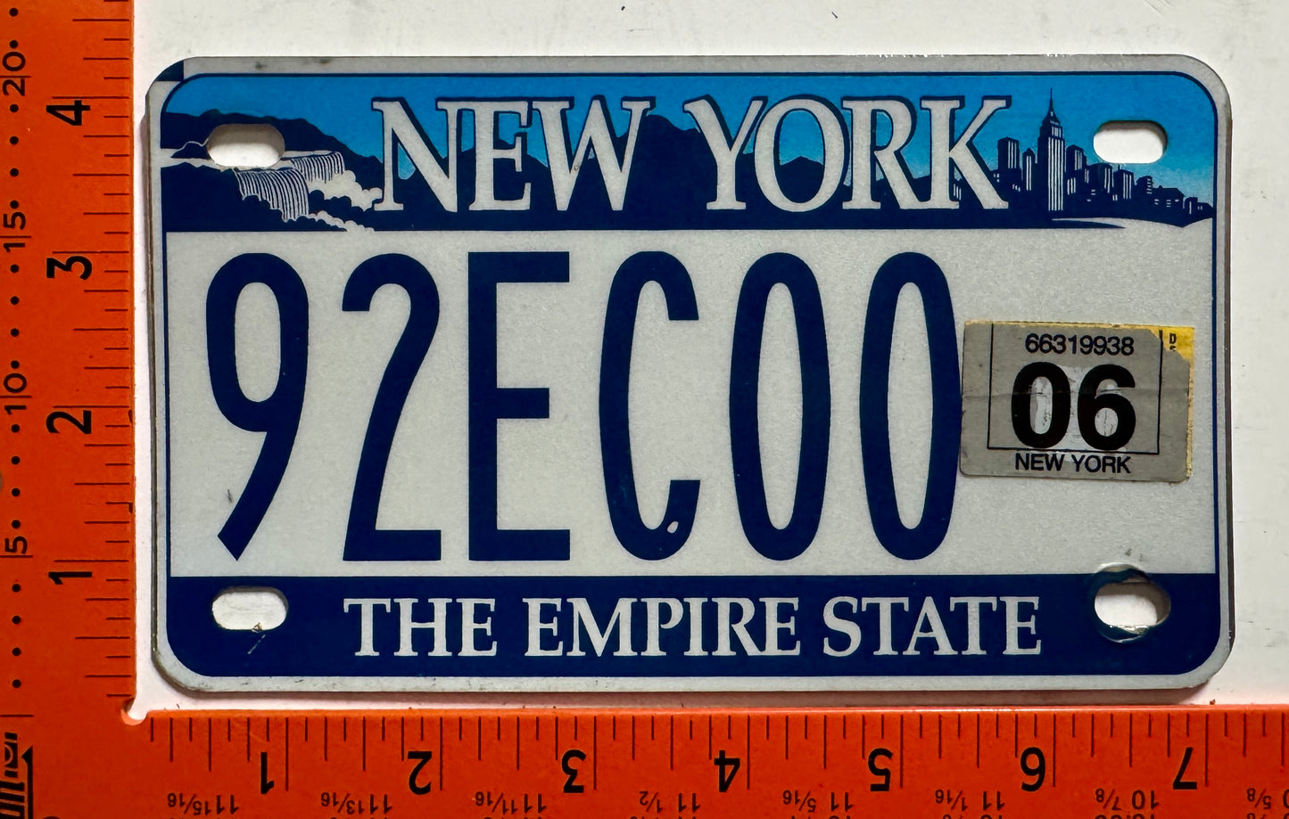 2006 New York #92EC00 Motorcycle License Plate
