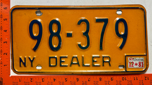 1981 New York #98-379 Dealer License Plate