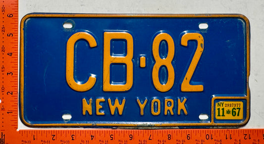 1967 New York #CB-82 Passenger License Plate