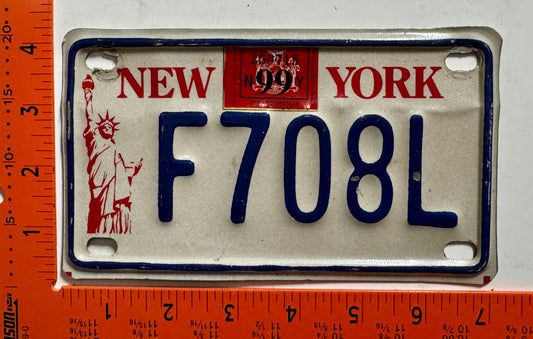 1999 New York #F708L Motorcycle License Plate