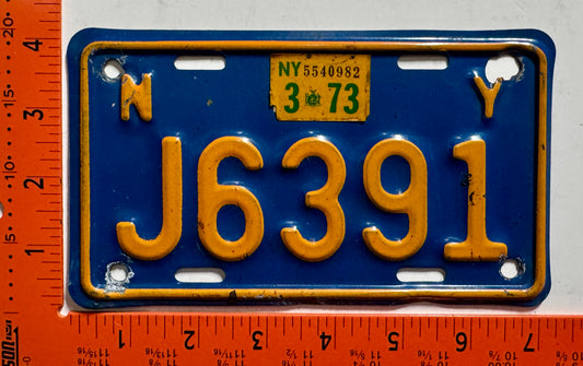 1973 New York #J6391 Motorcycle License Plate